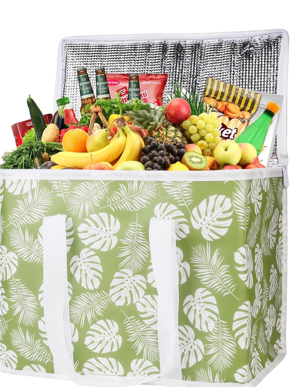 Green Leaf Reusable Large Insulated Grocery Tote Shopping Delivery Bag